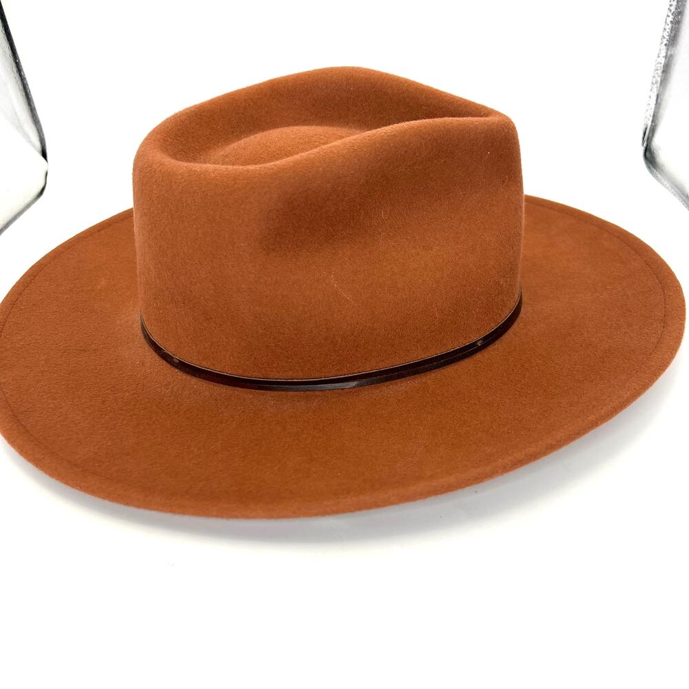 Wyeth 100% Wool Rust Orange London Panama Hat Leather Band Western - Picture 3 of 7